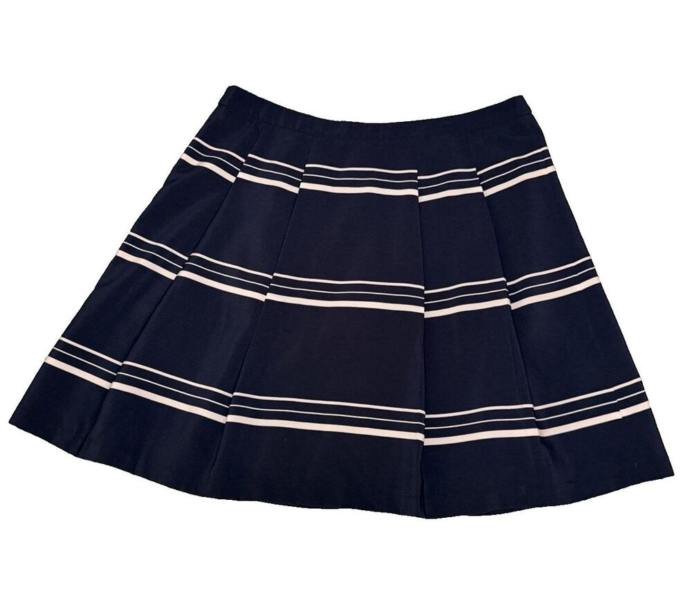 The Limited Navy White Striped Pleated A-Line Skater Skirt Women's L Preppy 20"